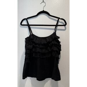 AndAndrea Size XXS XS Black Amalfi Cami Linen Tiered Ruffle Tank Top READ